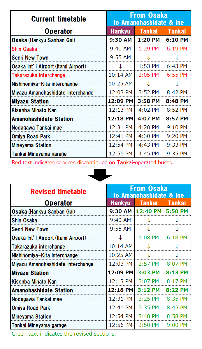 Revised Timetable of Osaka Line
