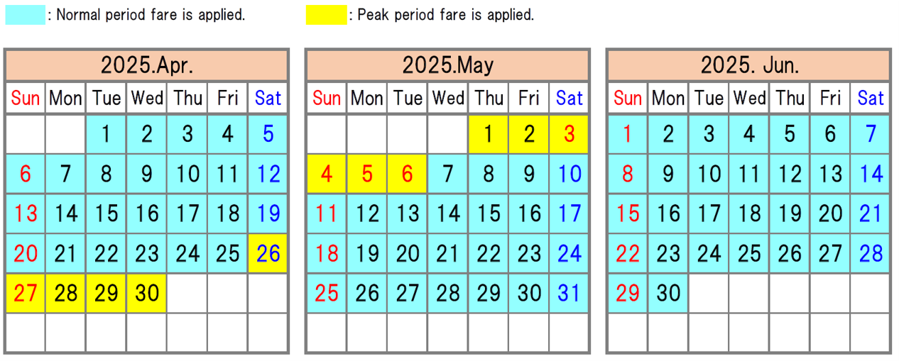 The Express Bus Fare during the Normal & the Peak period
